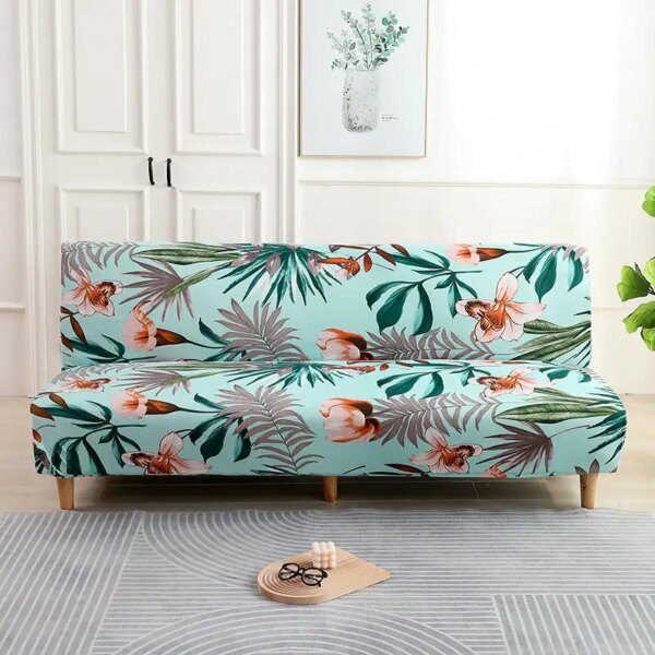 housse clic clac extensible pour canapé-lit sans accoudoirs, en tissu de soie