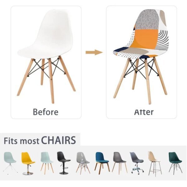 Housse de chaise à coque de couleur unie, extensible, housse de chaise à dossier court