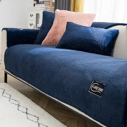 Housse de canapé en peluche douce, couleur unie, pour salon, baie vitrée