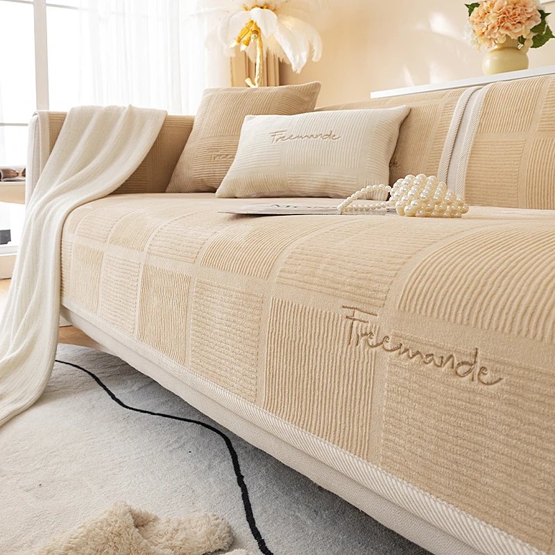 Lait canapé peluche housse — Housse de canapé en peluche au lait d'hiver | home20.fr