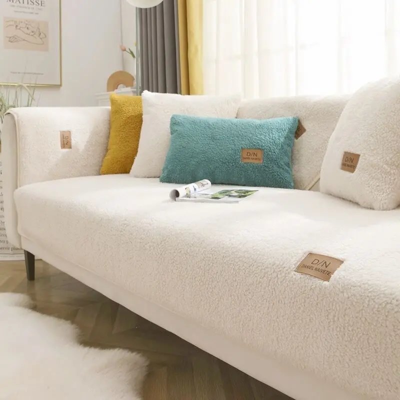 Housse de canapé en peluche douce, couleur unie, pour salon, baie vitrée, décor de canapé en forme de L