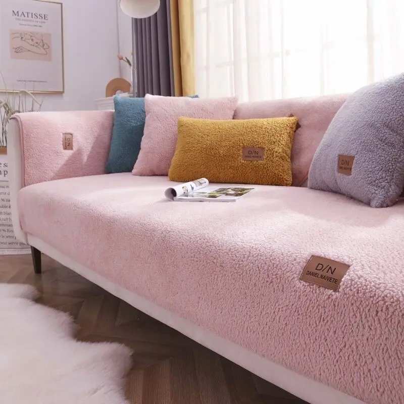 Housse de canapé en peluche douce, couleur unie
