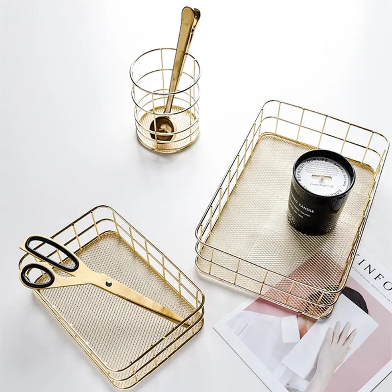 Panier de rangement nordique en métal et fer pour stylos de maquillage