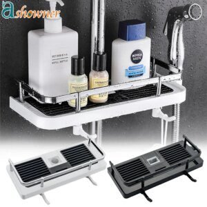 rangement de douche, étagère de salle de bain, étagère de poteau, support de plateau de shampooing