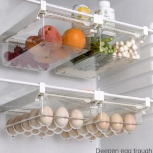 Boîte de rangement en plastique transparent pour fruits et aliments, organisateur de réfrigérateur coulissant sous étagère