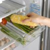 Boîte de rangement en plastique transparent pour fruits et aliments, organisateur de réfrigérateur coulissant sous étagère