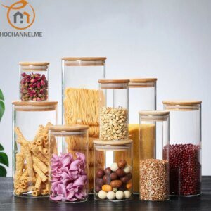 Bocal en Verre avec Couvercle en Bois, Bocaux pour Condiments