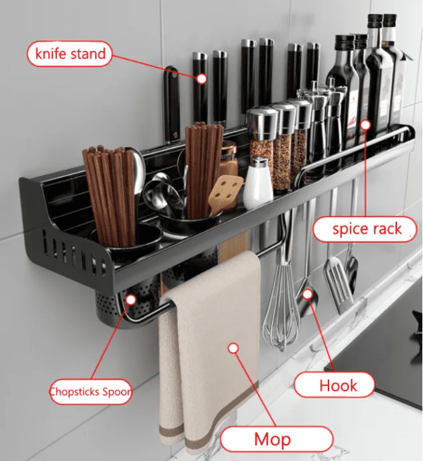 Etagere à épices murale en aluminium, rangement multifonctionnel