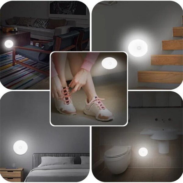 Lampe Led ronde rechargeable USB avec détecteur de mouvement, veilleuse