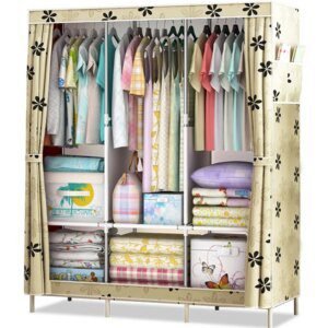 armoire en tissu Non tissé, armoire avec 3 tiges suspendues et 6 étagères de rangement