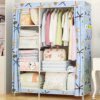 armoire en tissu Non tissé, armoire avec 3 tiges suspendues et 6 étagères de rangement