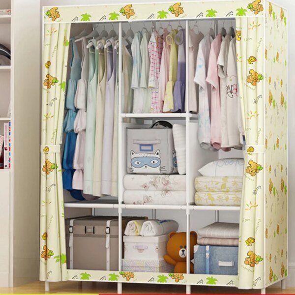 armoire en tissu Non tissé, armoire avec 3 tiges suspendues et 6 étagères de rangement