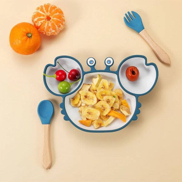 assiette crabe bebe, bol d'alimentation en Silicone