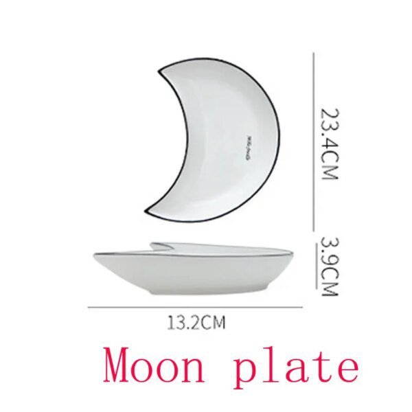 Plateau en forme de lune, assiette céramique blanche
