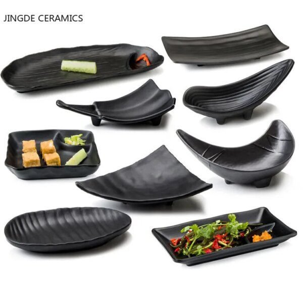Assiette à os en plastique noir de qualité alimentaire