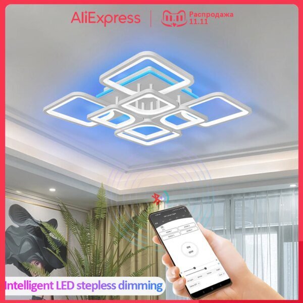 plafonnier salon au Design Moderne avec Effet de Rétro Éclairage, Nouveauté 2023