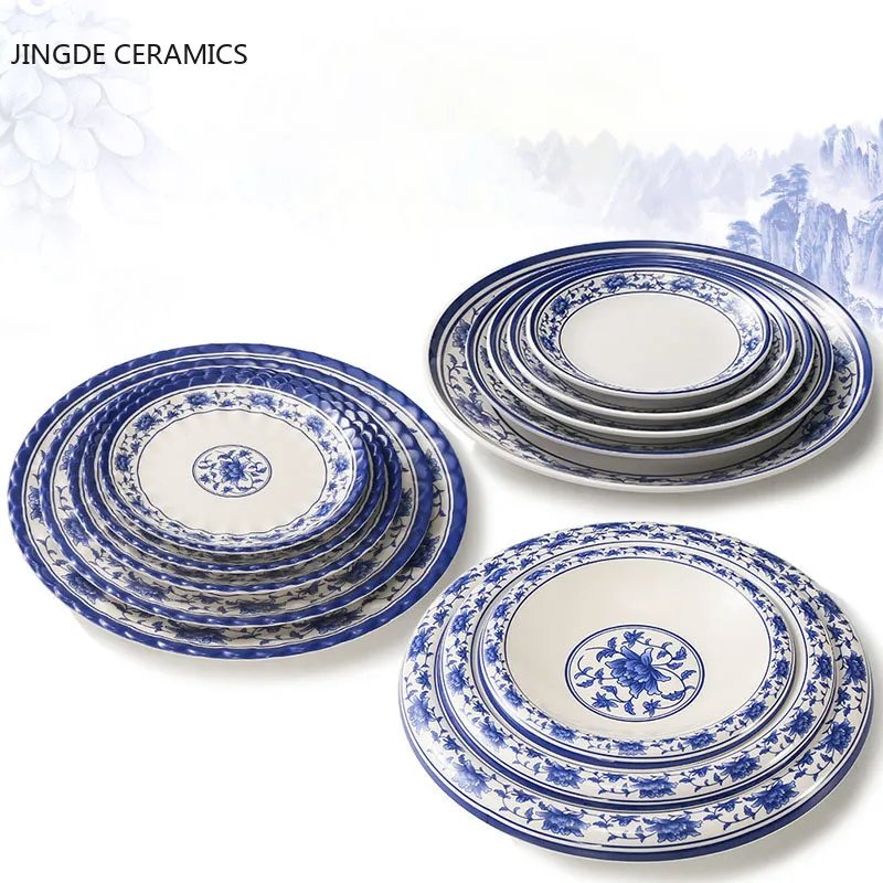 Style assiette plastique ustensile de — Assiette en plastique de Style chinois, assiette ronde de dîner | home20.fr