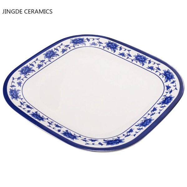 Assiette à dîner en plastique bleue et blanche
