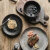 Assiette japonaise bol de riz plateau de nourriture rétro gris vaisselle en porcelaine