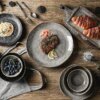 Assiette japonaise bol de riz plateau de nourriture rétro gris vaisselle en porcelaine