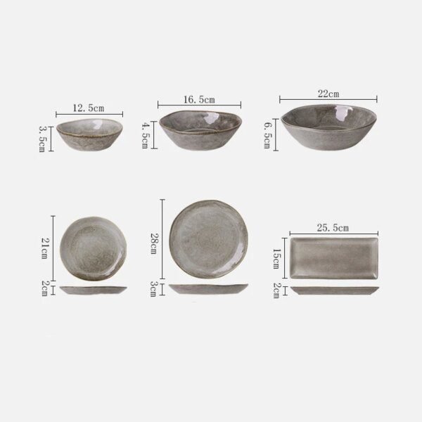 Assiette japonaise bol de riz plateau de nourriture rétro gris vaisselle en porcelaine