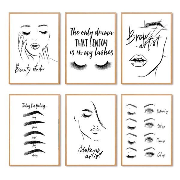 Mode maquillage toile peinture sourcils, décoration murale salon fille chambre décor photo