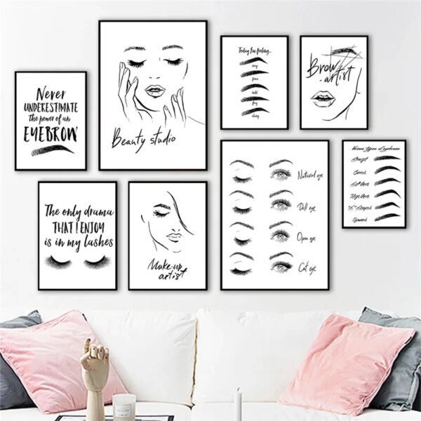 Mode maquillage toile peinture sourcils, décoration murale salon fille chambre décor photo
