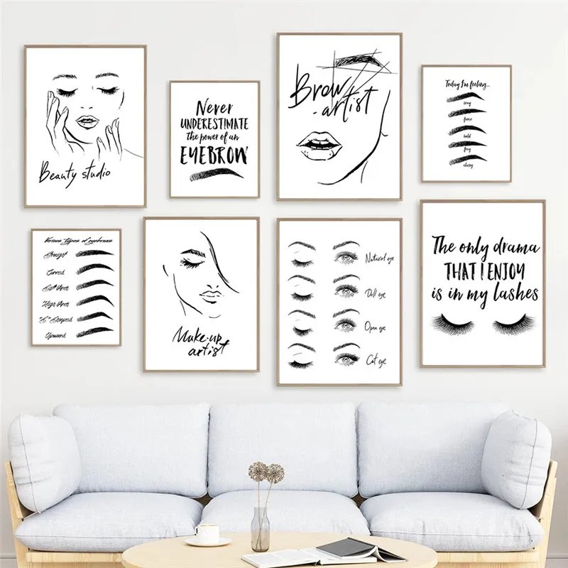 Mode maquillage toile peinture sourcils, décoration murale salon fille chambre décor photo