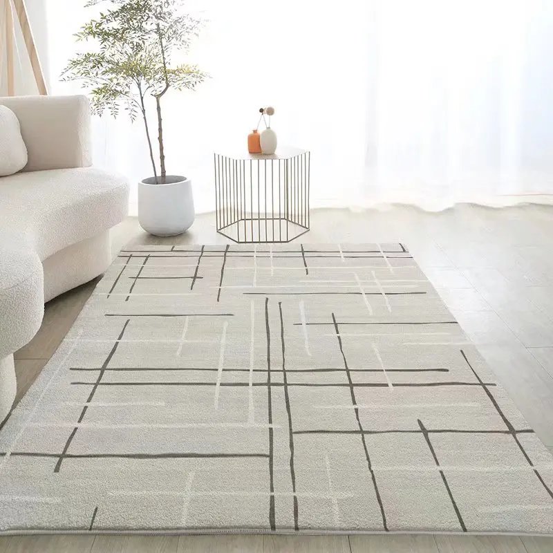 Grand Tapis Salon Peluche Épaissi Rayé – Confort A