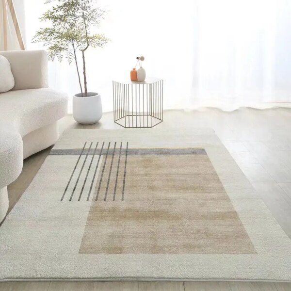 Grand Tapis Salon Peluche Épaissi Rayé – Confort Antidérapant