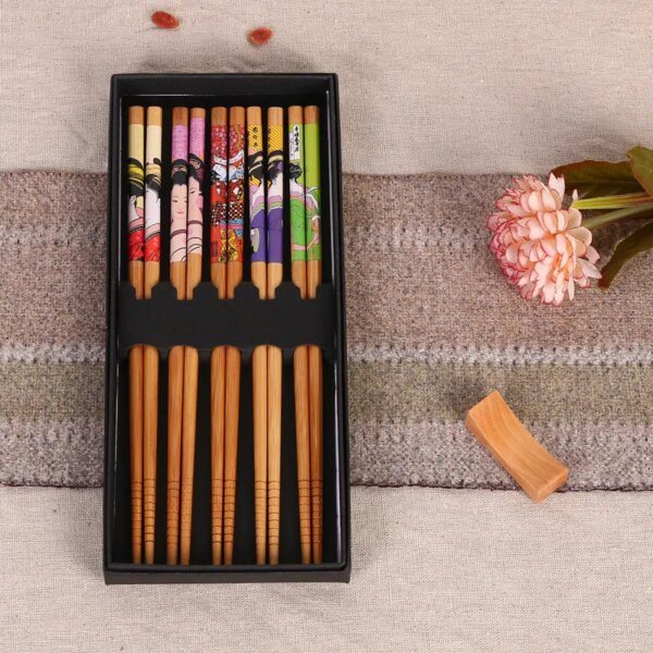 Baguette japonaise en bambou Sushi de style , 5 paires de baguettes