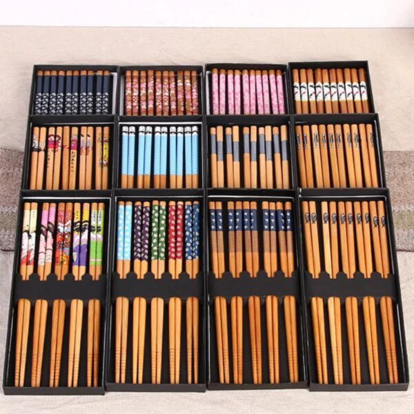 Baguette japonaise en bambou Sushi de style , 5 paires de baguettes