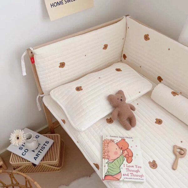 barriere de lit garde-corps en coton pour bébé, nouveau-né, mignon, broderie, clôture