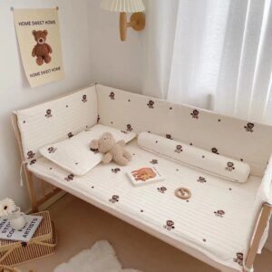 barriere de lit garde-corps en coton pour bébé, nouveau-né, mignon, broderie, clôture