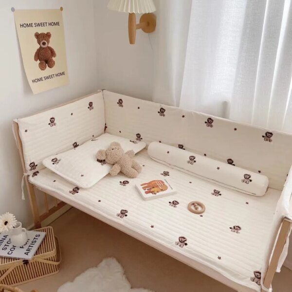 barriere de lit garde-corps en coton pour bébé, nouveau-né, mignon, broderie, clôture
