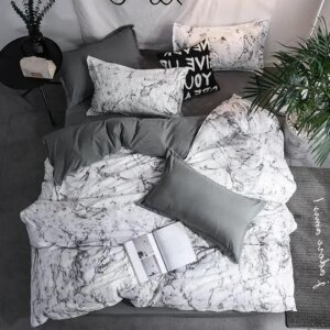 parure de lit de literie confortables en marbre blanc