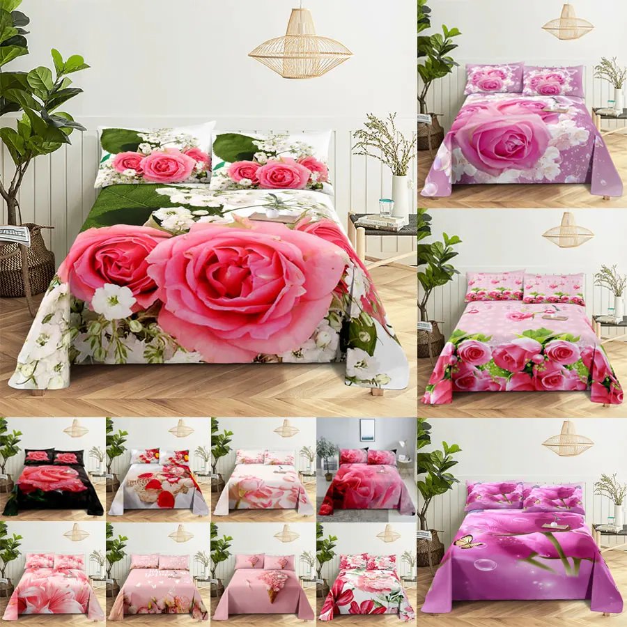 parure de lit à fleurs roses, ensemble de literie, taie d'oreiller