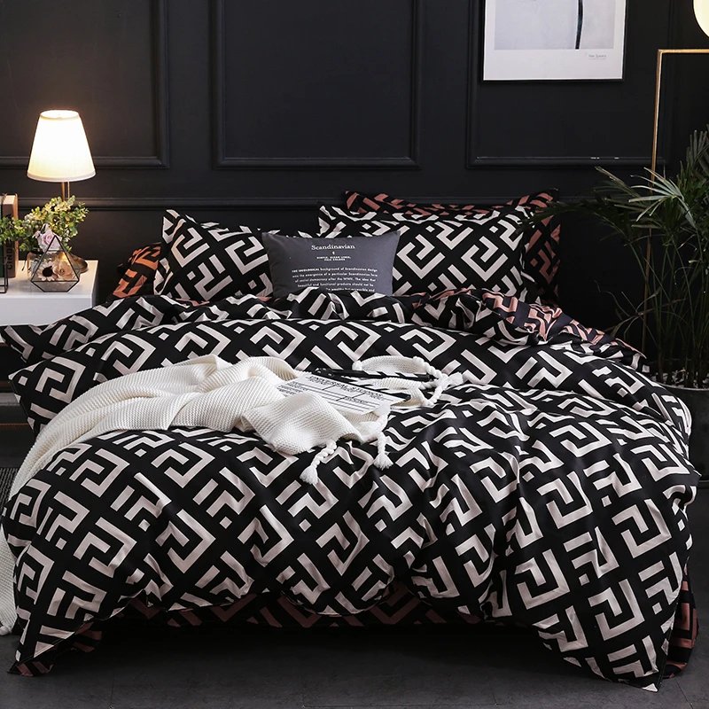 parure de lit de literie de luxe noir reine roi, taille unique