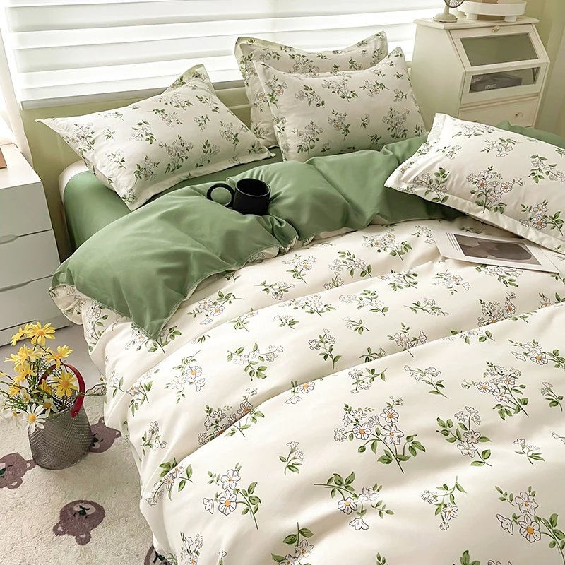 Imprimée parure lit literie — Parure de lit imprimée florale, ensemble de literie avec drap et taies d'oreiller | home20.fr