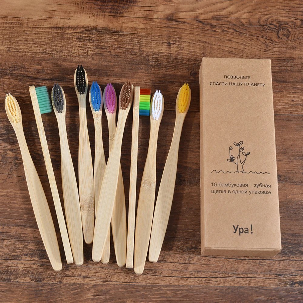 Naturel brosse dent accessoire salle — brosse à dent en bambou naturel, lot de 10 pièces | home20.fr