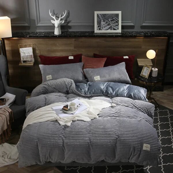 Housse de Couette Velours Épais Unie – Ensemble Literie Chaud Hiver