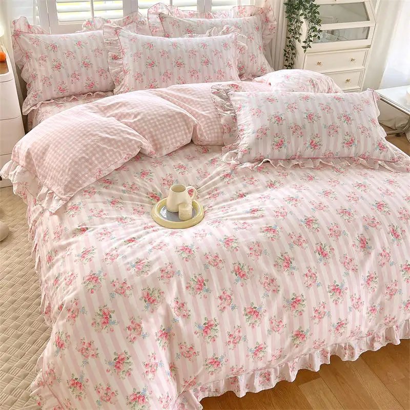 Housse de Couette Rose à Volants 100% Coton – Impr