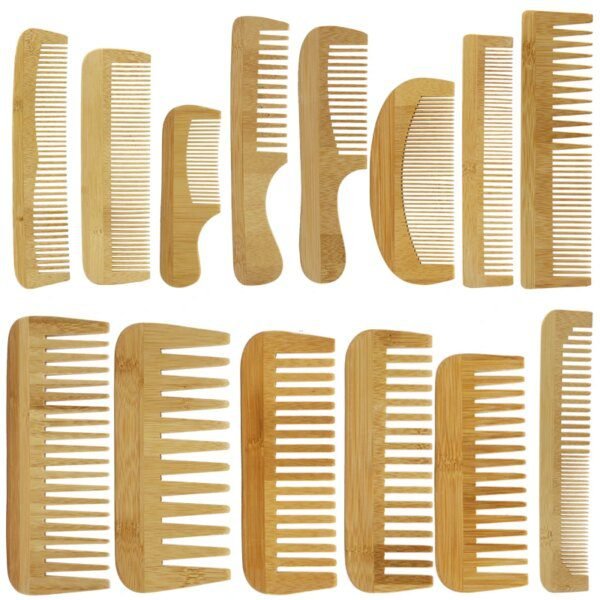 Peigne à Cheveux à Dents Larges en Bois de Bambou Écologique, Outil avec Logo Personnalisé