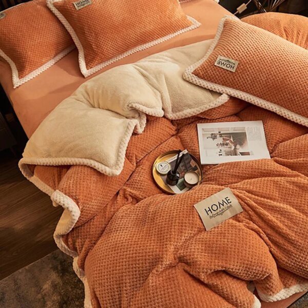 Housse de Couette Peluche Velours Corail – Épaisse, Chaude