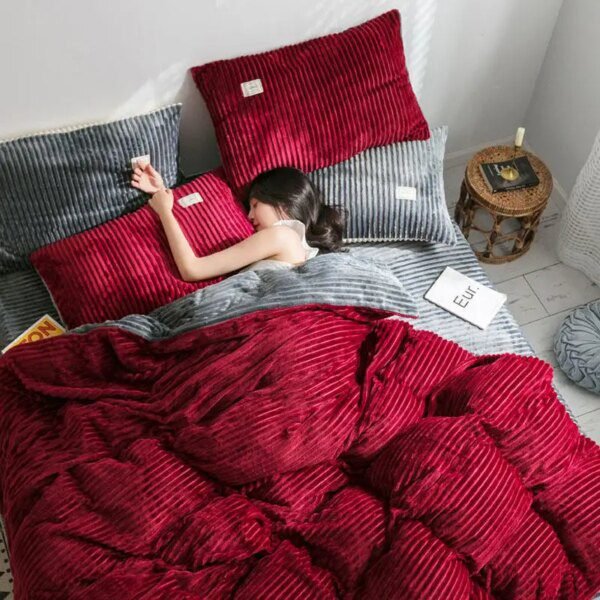 Housse de Couette Velours Épais & Chaud – Literie Luxe Hiver Double