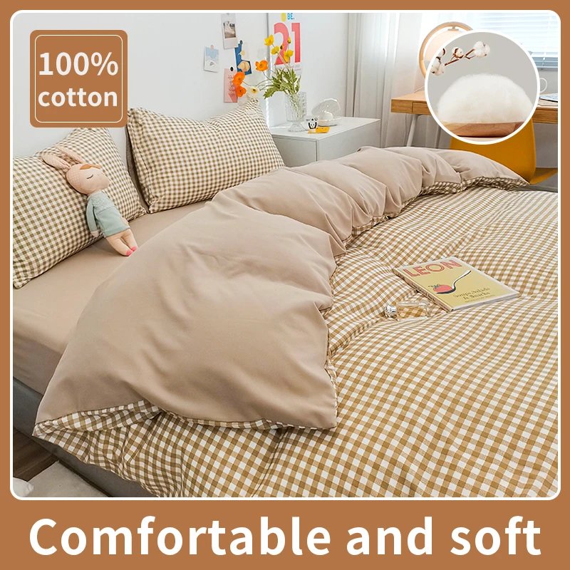 Housse de Couette 100% Coton Style Japonais – Ensemble Literie Rayures