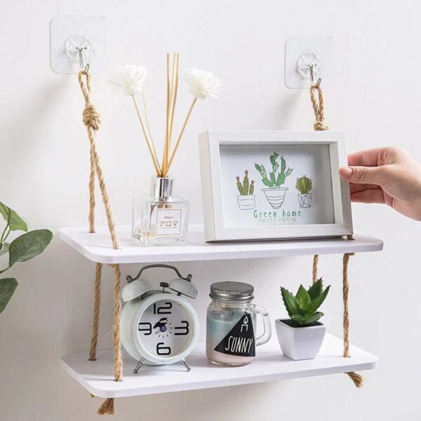 Étagère Murale Décorative en Bois-Plastique – Avec Crochets