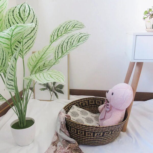 Panier de rangement en osier d'algues, pot de fleurs suspendu en rotin pour vêtements jouets, panier de rangement Binaural pliant en paille, panier de fleurs de décoration de maison