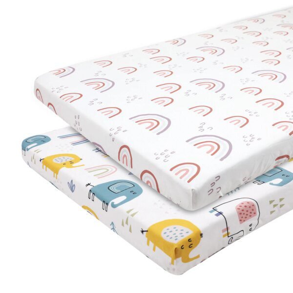 Drap-Housse Bébé Imprimé Arc-en-Ciel – Rectangulaire – Doux