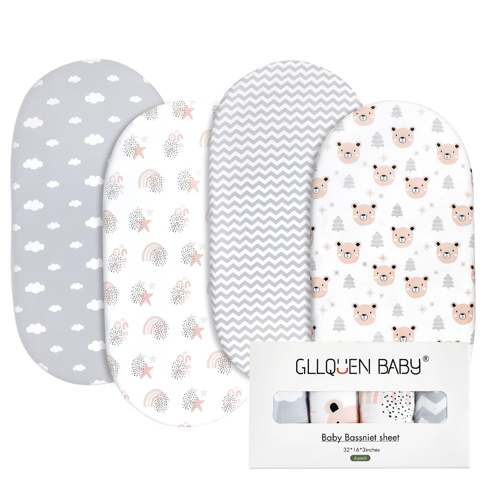 Lot de 4 Draps-Housses Bébé Universels – Berceau / Couffin – Respirants